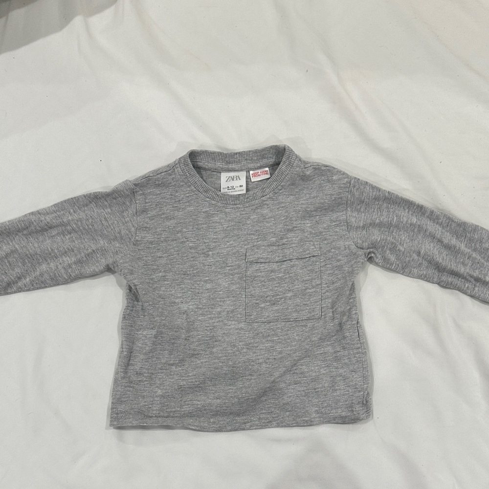 Zara Kids Heather Gray Long Sleeve Pocket Tee